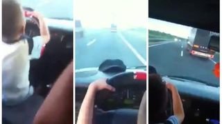 Parinti inconstienti! Au lasat copilul de doar 5 ani sa conduca masina pe autostrada!