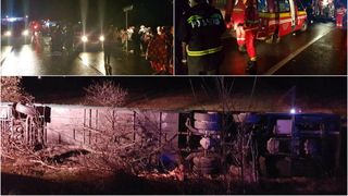 Accident grav în judeţul Hunedoara! Un mort şi zeci de răniţi, după ce autocarul în care se aflau s-a răsturnat