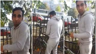 Imagini virale cu un hoţ de biciclete surprins &icirc;n fapt! "E a ta? Pai cum e a ta, dacă eu am cheia?"