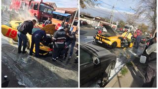 Panică &icirc;n trafic pe şoseaua Andronache din Bucureşti! Un Lamborghini a luat foc &icirc;n mers! Cine era la volanul acestei maşini de fiţe? Bine că a scăpat cu viaţă