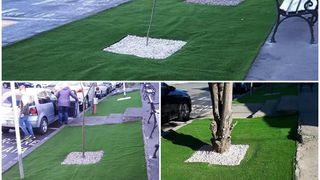 IREAL! Mochetă pe asfalt, în loc de spaţiu verde într-un municipiu din România! Explicaţia halucinantă a autorităţilor!