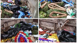 Imagini HORROR surprinse &icirc;ntr-un oraş din Rom&acirc;nia! Cruci, gunoaie şi coroane de flori aruncate &icirc;n faţa unei instituţii! Te &icirc;ngrozeşti c&acirc;nd vezi ce e acolo!