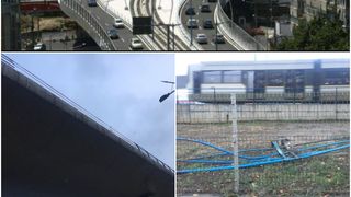 Podul Basarab din Capitală, pericol real pentru şoferi, după ce o bucată din gardul de protecţie a căzut! &Icirc;n locul ei a apărut o bandă de plastic