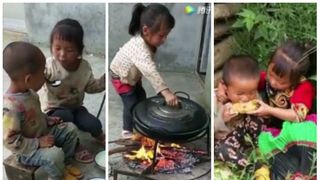 Imaginile care au emotionat intreaga lume! O fetita de nici 5 anisori gateste si isi hraneste fratele mai mic