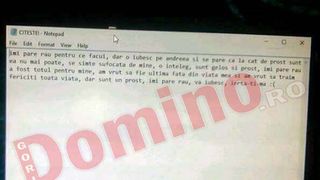 Biletul de adio lasat de tanarul de 17 ani din Gorj care s-a sinucis dupa ce s-a certat cu iubita. "Am vrut sa fie ultima fata din viata mea. Sunt un prost!"