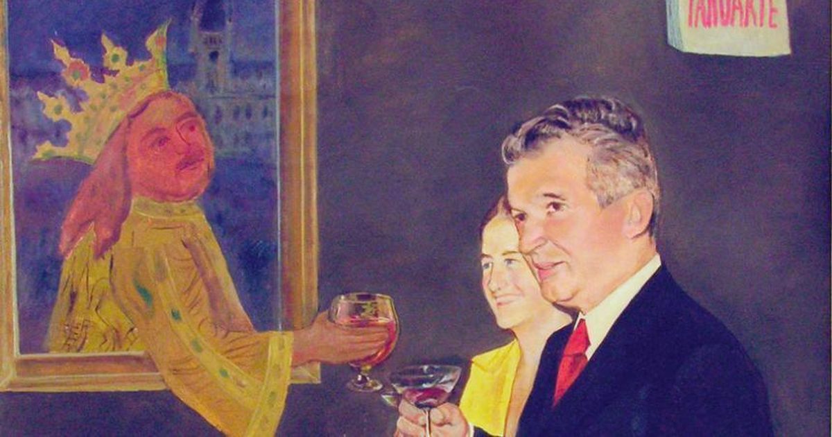 Artistul Dan Hatmanu a pictat un tablou in care Nicolae Ceausescu este infatisat in timp ce ciocneste un pahar cu vin cu Stefan cel Mare - Stirile Kanal D