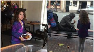 Gestul marinimos al unei fetite! I-a dat mancarea ei unui om al strazii. Reactia barbatului e emotionanta