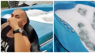 Asta este ultima fita la Mamaia. Bolid cu jacuzzi pentru domnisoare. "Fetelor, va astept la o plimbare!"