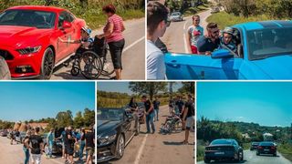 Dragos, un baietel care traieste intr-un scaun cu rotile, s-a trezit la poarta cu 50 de masini Ford Mustang