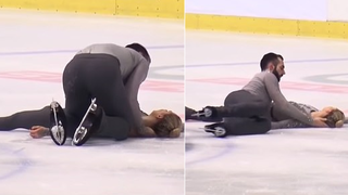 Accident groaznic pe gheață, la o competiție de patinaj artistic. A fost la un pas de a-i rupe g&acirc;tul 