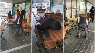 Revoltător! Un adolescent cade pe masă, afară &icirc;n frig, paralizat de drogul "zombie", la Timișoara!