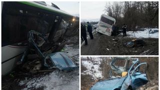 Accident GROAZNIC &icirc;n Caraș-Severin după ce un autoturism și un autocar plin cu pasageri s-au ciocnit! A fost activat PLANUL ROȘU!