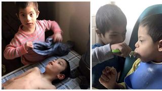 Simon are patru ani, suferă de sindromul Down, dar el este cel care &icirc;și hrănește și &icirc;mbracă frățiorii paralizați! "Nici nu știam că e bolnav c&acirc;nd l-am adoptat!"