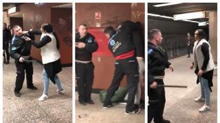 Bătaie la metrou &icirc;ntre doi iubiți și paznici. Imagini scandaloase