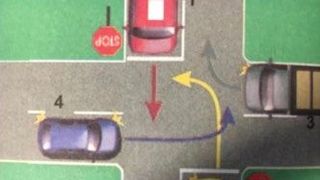 Ai permis? 8 din 10 șoferi pică acest test! Tu știi în ce ordine trebuie să treacă autovehiculele în intersecția prezentată?