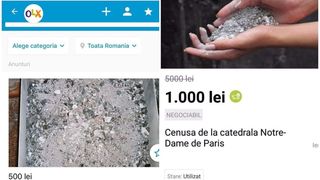 Rom&acirc;nii v&acirc;nd pe internet cenușă de la Notre Dame și promit că are efecte miraculoase. Cu c&acirc;t poți cumpăra