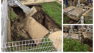 Situație fără precedent! Cimitirul s-a surpat, mormintele s-au prăbușit