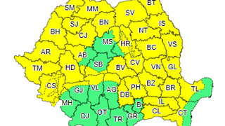 Cod galben de ploi torenţiale, vijelii şi grindină, p&acirc;nă joi seară