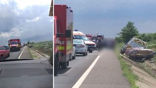 Un mort şi şase răniţi după ce un microbuz s-a răsturnat, pe DN 5, în Giurgiu