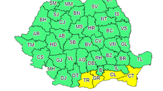 Cod galben de ploi torenţiale și intensificări ale vântului