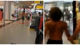 Un bărbat la bustul gol și &icirc;narmat cu un cuțit s-a plimbat minute &icirc;n șir printre oameni, &icirc;ntr-un mall din Craiova