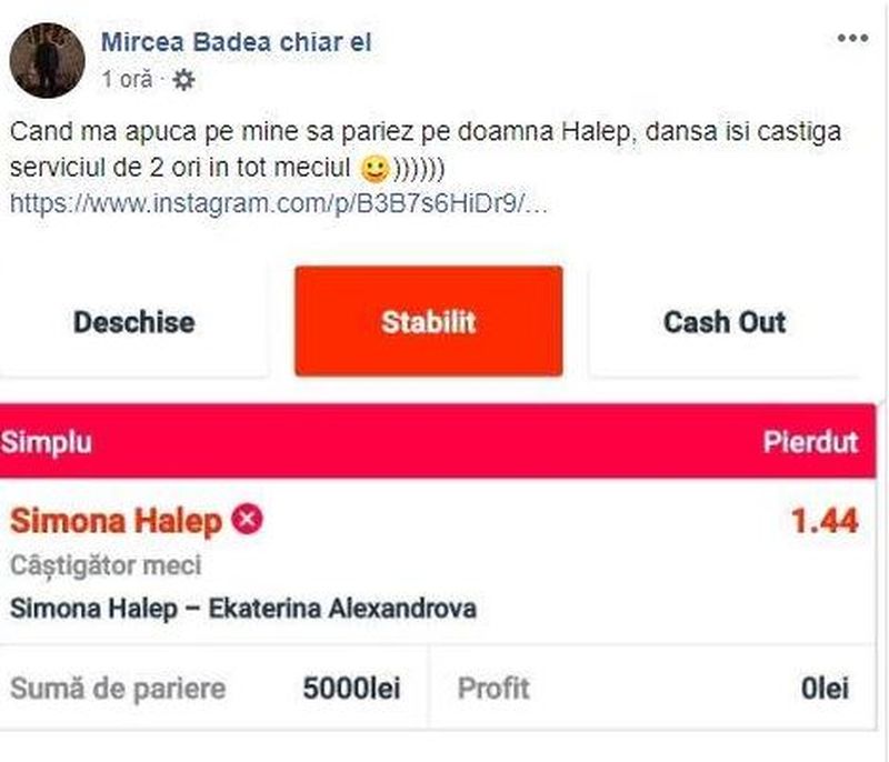 Mircea Badea a pierdut 5.000 de lei din cauza Simonei Halep