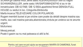 Recompensă 50.000 &euro; pentru găsirea unui șofer dispărut cu un tir plin de marfă