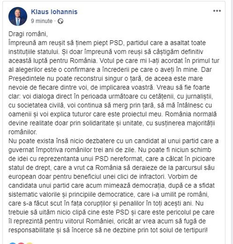 Klaus Iohannis declarații de ultimă oră: „Împreună am reușit să ținem piept PSD”