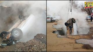 Fierți de vii după ce au căzut cu mașina &icirc;ntr-o groapă cu apă clocotită