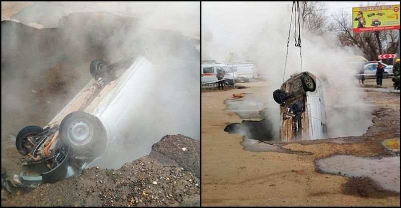 Fierți de vii după ce au căzut cu mașina într-o groapă cu apă clocotită