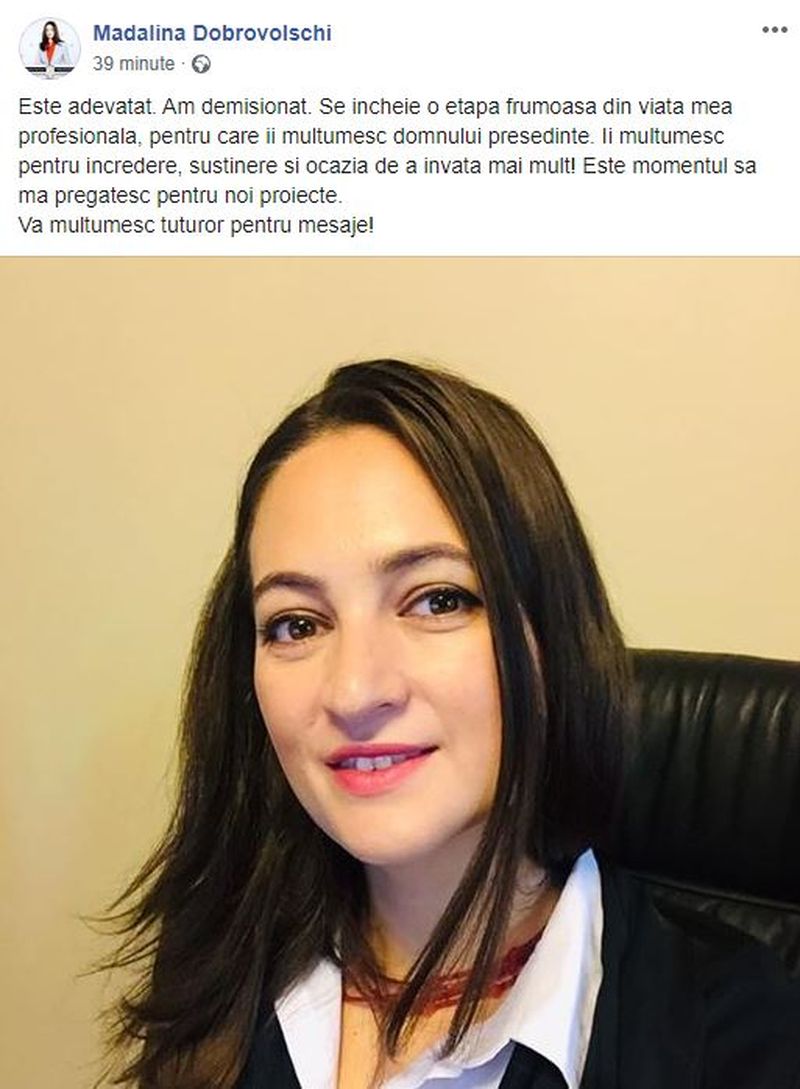 Mădălina Dobrovolschi a demisionat din funcția de purtător de cuvânt