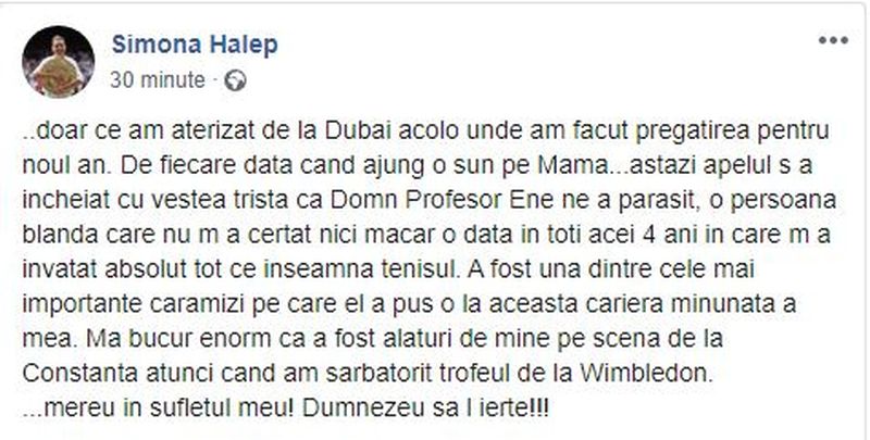 A murit Nicuşor Ene, primul antrenor al Simonei Halep. “O persoană blândă, care nu m-a certat niciodată… Mereu în sufletul meu”, a notat sportiva pe reţelele de socializare