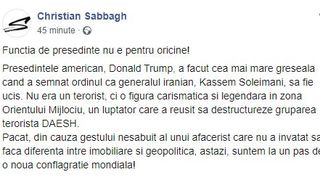 Reacția lui Christian Sabbagh la asasinarea generalului iranian: &bdquo;Președintele american, Donald Trump, a făcut cea mai mare greșeală&rdquo;