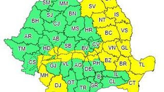 Cod galben de intensificări ale vântului, în Moldova, Oltenia, Muntenia, Dobrogea şi în zona montană