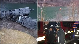Tragedie pe DN 7. O platformă cu autoturisme, căzută &icirc;n r&acirc;ul Olt