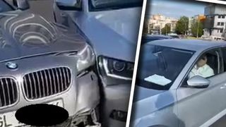 Cum se distruge un BMW, varianta Galați! Filmare violentă și absurdă în care un șofer lovește în mod repetat automobilul rivalului său