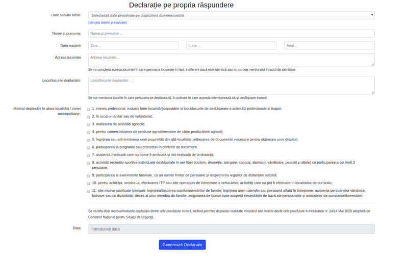 declaratie pe proprie raspundere online