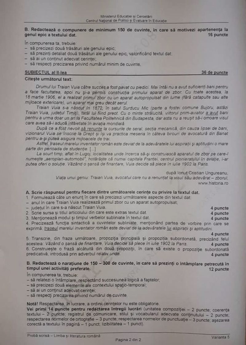 subiecte romana evaluare nationala 2020 edu.ro