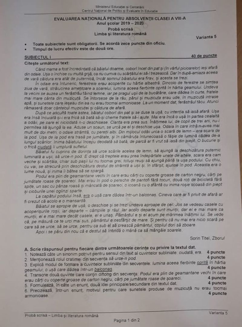 Subiecte.edu.ro Evaluare Nationala 2020