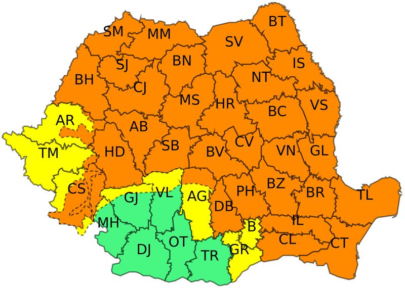 O nouă avertizare meteo! Iată care sunt judeţele afecte de codul portocaliu