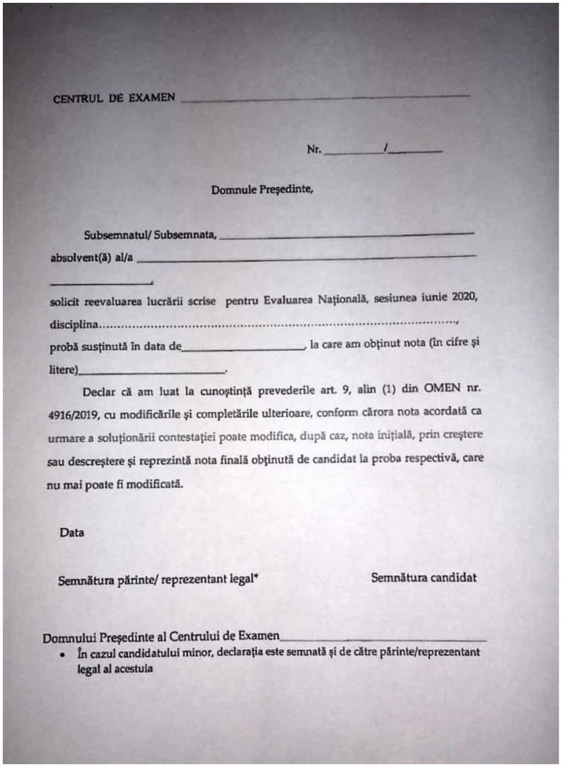 Model contestaţie Evaluare Naţională 2020. Regulament contestaţii Evaluare Naţională 2020.