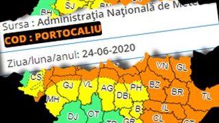 Cod portocaliu de ploi torenţiale, cu cantităţi &icirc;nsemnate de apă, vijelii şi descărcări electrice, la munte şi &icirc;n Moldova, Dobrogea şi local &icirc;n Muntenia şi Transilvania