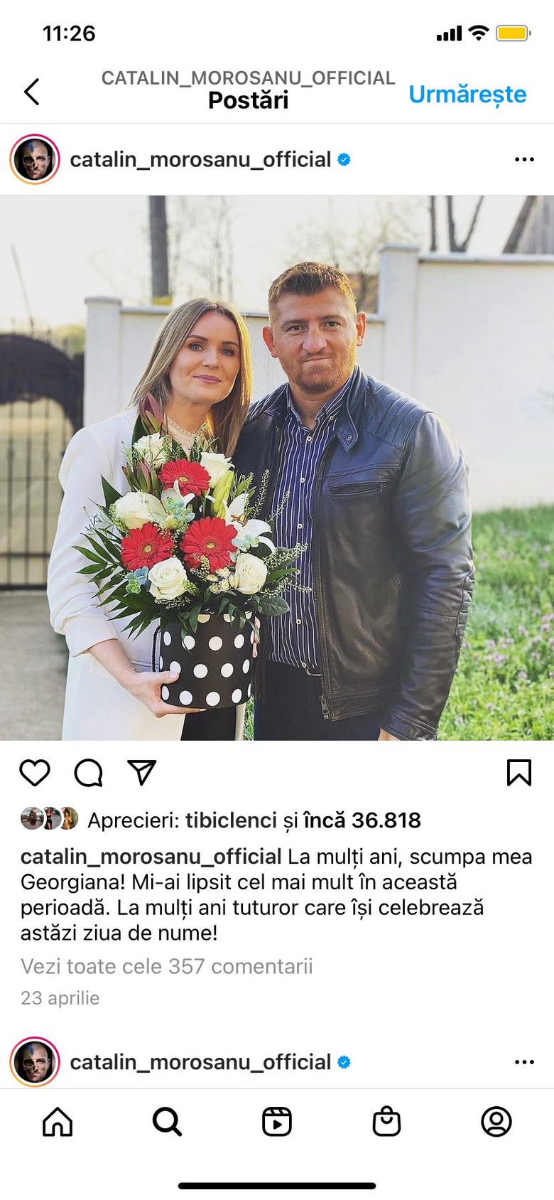Cătălin Moroșanu, mesaj emoționant pentru soția sa.