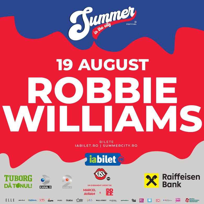 Robbie Williams, un concert de neratat la Summer in the City, 18-19 august, Piata Constitutiei! Robbie Williams, un concert de neratat la Summer in the City, 18-19 august, Piata Constitutiei!