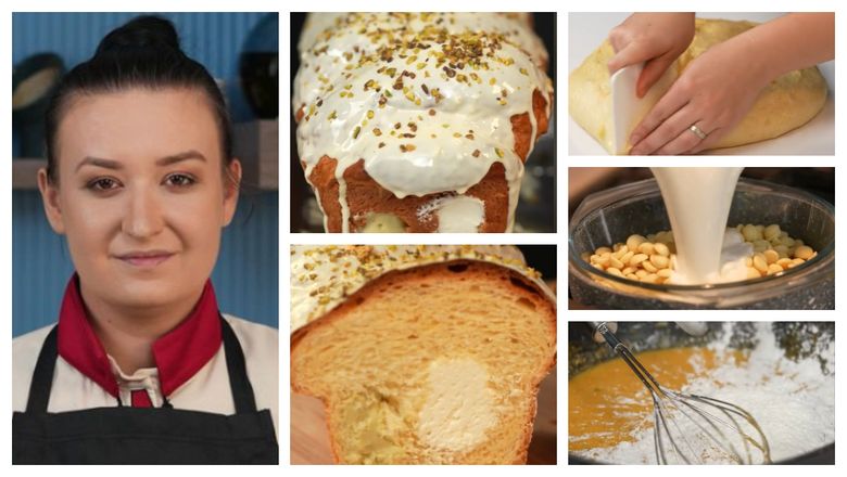 Rețeta cozonacului cu fistic și cremă de ciocolată albă a Roxanei Blenche! &ldquo;&Icirc;l lăsați o noapte la rece, pentru a putea să &icirc;i scoateți miezul.&rdquo;