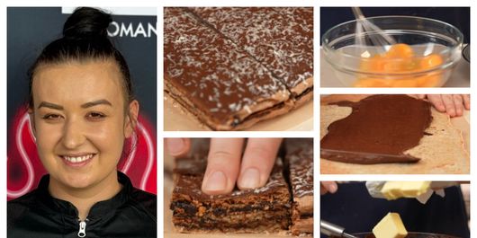 Rețeta de prăjitură cu foi de bezea și ciocolată a Roxanei Blenche: „Deasupra am ras ciocolată albă. Am lăsat-o la răcit! Este absolut delicioasă!”