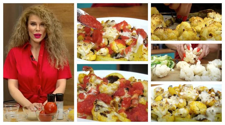 Salată de conopidă caldă, cu sos tahini și sos de roșii, rețeta Alinei Laufer. „Cât ai zice pește, mâncarea este pe masă.” Salată de conopidă caldă, cu sos tahini și sos de roșii, rețeta Alinei Laufer. „Cât ai zice pește, mâncarea este pe masă.”