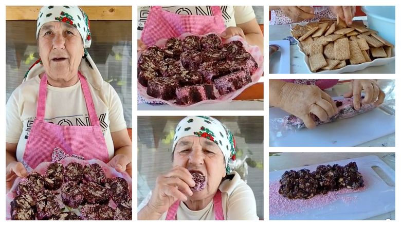 Salam de biscuiți, rețeta pregătită de mamaia Lenuța de pe TikTok. „Punem nucă de cocos.” Salam de biscuiți, rețeta pregătită de mamaia Lenuța de pe TikTok. „Punem nucă de cocos.”