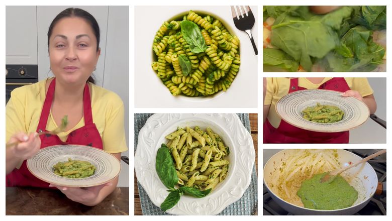 Paste cu legume și pesto, rețeta Gabrielei Cristea. „Ce bine arată și culoarea sosului este extraordinar de frumoasă.”
