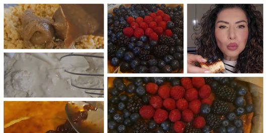 Carmen Brumă pregătește o prăjitură cu brânză dulce și blat de biscuiți, fără zahăr și fără gluten! „Când e gata, punem peste 2-3 linguri de dulceață de zmeură!